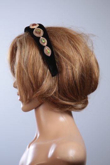 black velvet headband eye shaped jewels