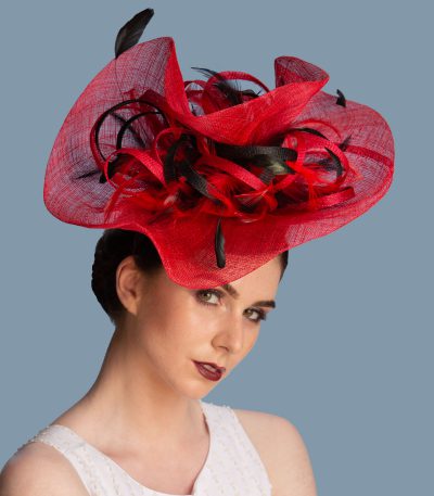 red and black brim sinamay fascinator