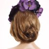 Aubergine sinamay saucer fascinator hatinator hat with purple and black orchid flowers