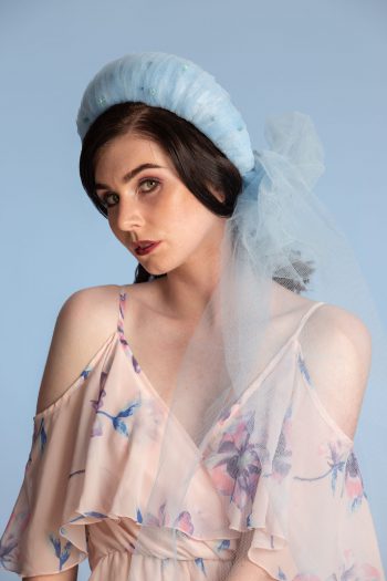 Baby Blue Tulle pleated headband crown fascinator hat headband