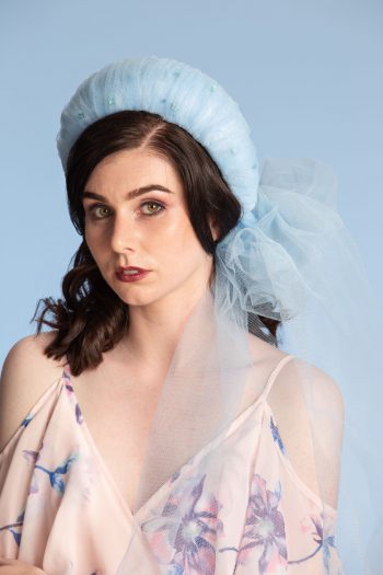 Baby Blue Tulle pleated headband crown fascinator hat headband