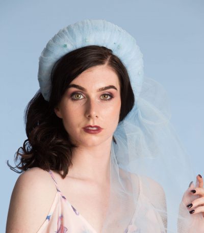 Baby Blue Tulle pleated headband crown fascinator hat headband