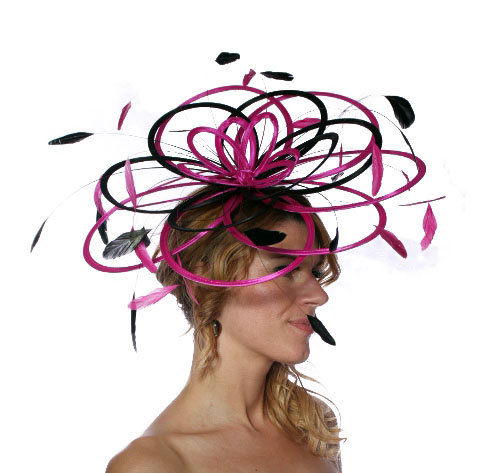 NEW Large Black & Coral Pink Fascinator hat/choose any colour satin/ feathers 