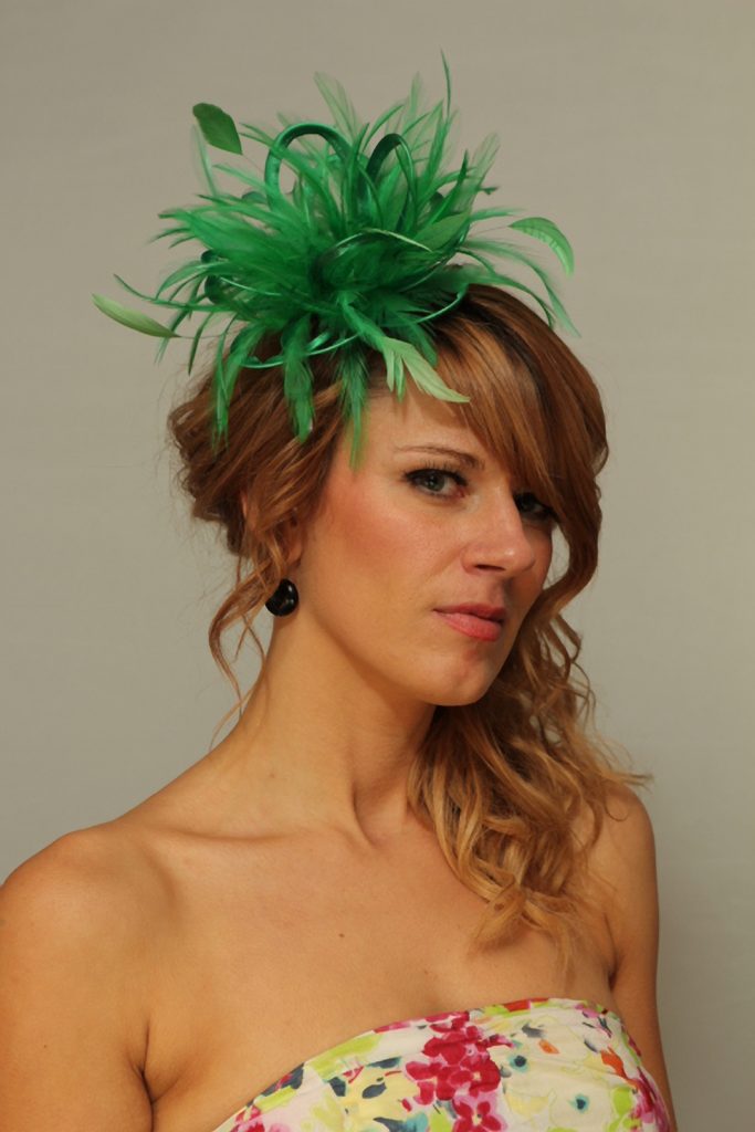Emerald Green Feather Small Fascinator hat Abbie Maighread Stuart Millinery
