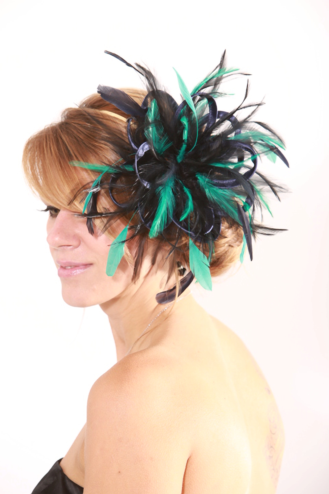 Black & Jade Green Fascinate/Fascinator hat/choose any colour satin/ feathers 