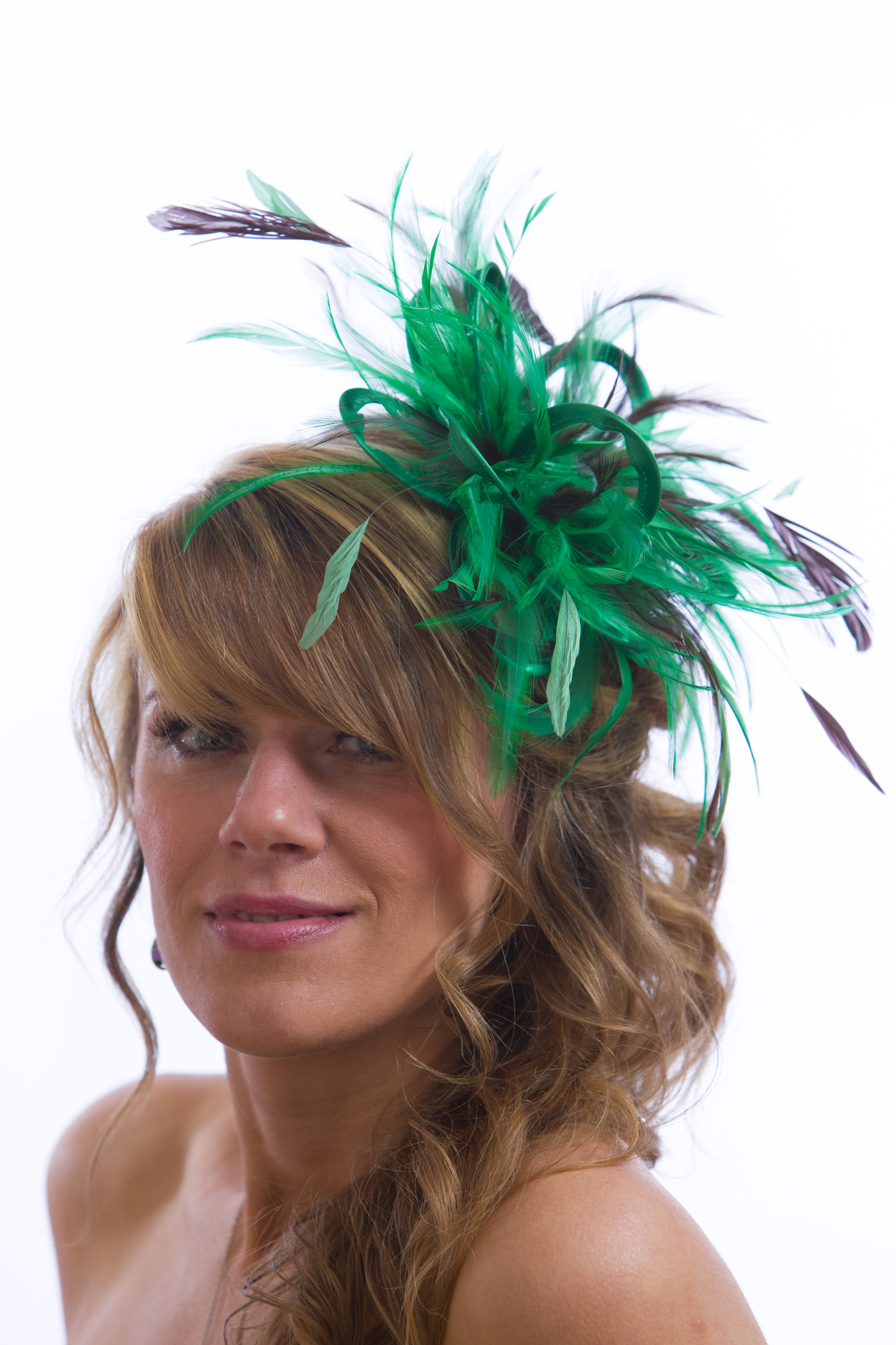 Jade Green Fascinator hat choose any colour satin and highlight feathers 