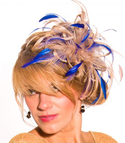 Taupe Nude Almond and royal blue Fascinator Hat Headband handmade and available in over 30 colours