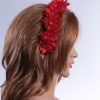 Red organza flower headband suitable for a ladies day at the races, bridal or a wedding