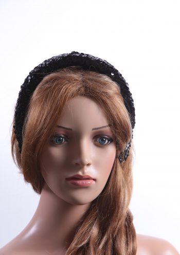Black Sequin Padded headband Headpiece Fascinator Hat suitable for a wedding, party, or a ladies day at the races