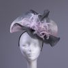 pewter grey baby pink sinimay and loops on headband suitable for a ladies day at the races or wedding