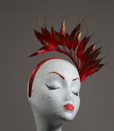 Red and Gold tip Feather Headband Fascinator Hat