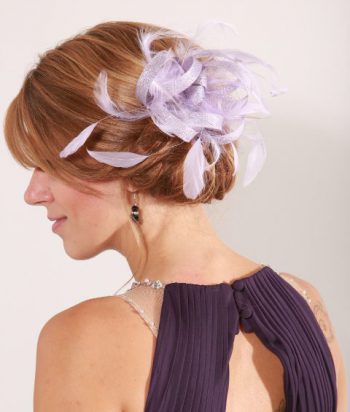 Lilac small sinamay and feather fascinator hat