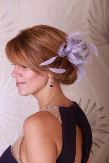 Lilac small sinamay and feather fascinator hat