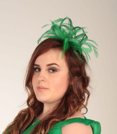Emerald Green small sinamay and feather fascinator hat