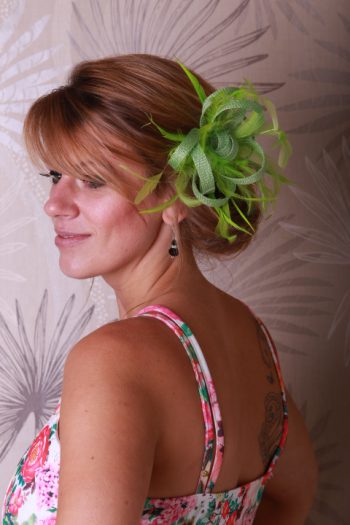 Lime Green small sinamay and feather fascinator hat