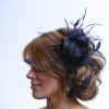 Navy Blue small sinamay and feather fascinator hat