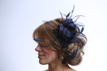 Navy Blue small sinamay and feather fascinator hat