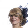 Navy Blue small sinamay and feather fascinator hat