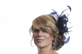 Navy Blue small sinamay and feather fascinator hat