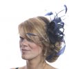 Navy Blue small sinamay and feather fascinator hat