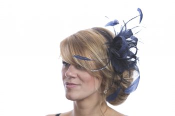 Navy Blue small sinamay and feather fascinator hat