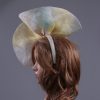 aqua ivory lemon sinamay feather saucer hat