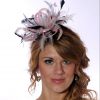 baby pink and navy blue small fascinator feather hat