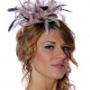 baby pink and navy blue small fascinator feather hat