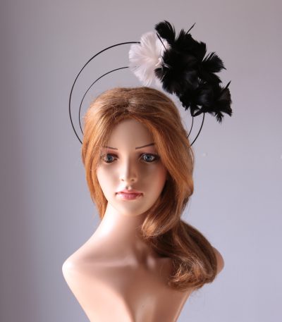 black and ivory flower double black halo crown Fascinator hat
