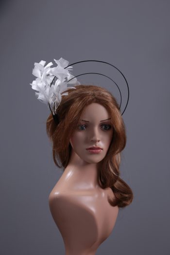 black and white feather tree double black halo crown Fascinator hat