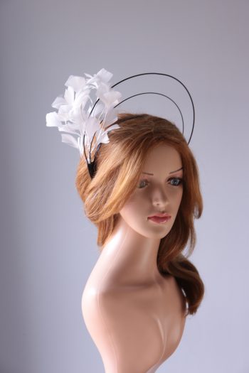 black and white feather tree double black halo crown Fascinator hat