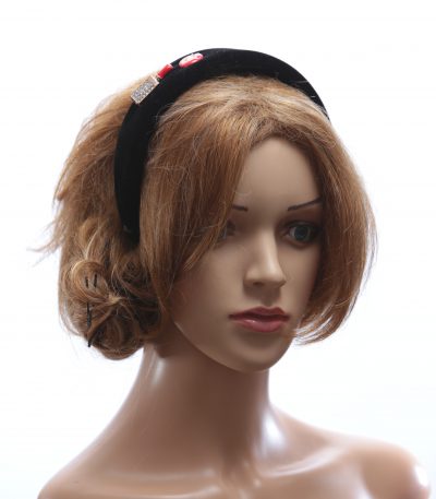 Black velvet Padded crown fascinator headband with lipstick and lips/kiss gems