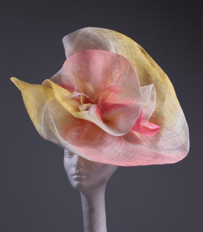 coral ivory yellow large sinimay Fascinator Hat