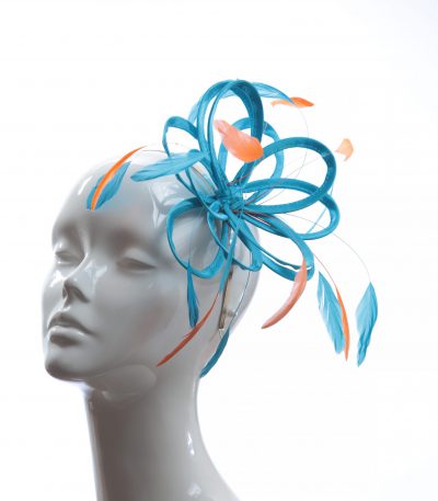 turquoise and orange small fascinator hat