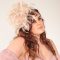 Nude Almond Taupe large sinamay and feather fascinator hat