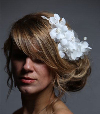 White wired flower headpiece with pearls