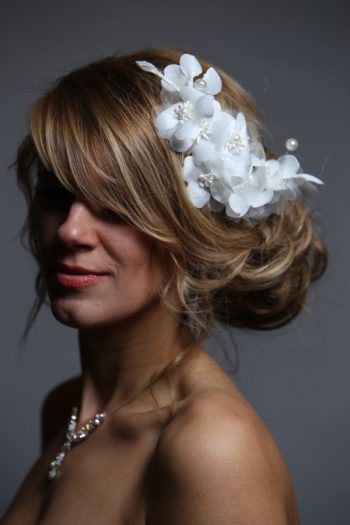 White wired flower headpiece with pearls