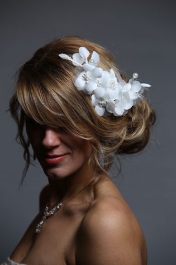 White wired flower headpiece with pearls