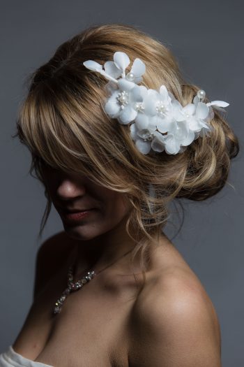 White wired flower headpiece with pearls