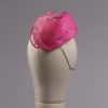 hot pink silk abaca lace and straw teardrop fascinator hat