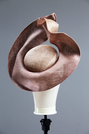 Taupe Nude and Mink Sinimay Saucer set on a button pillbox fascinator hat