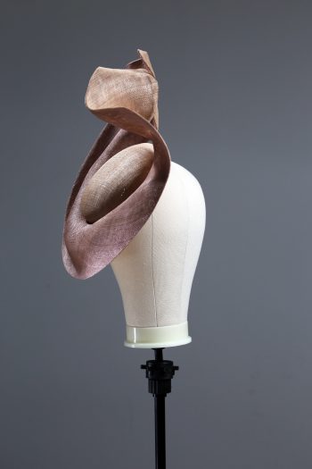 Taupe Nude and Mink Sinimay Saucer set on a button pillbox fascinator hat