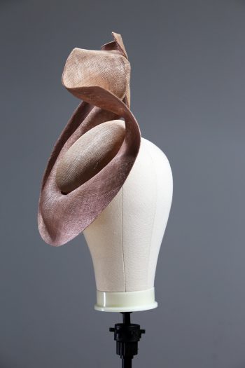 Taupe Nude and Mink Sinimay Saucer set on a button pillbox fascinator hat