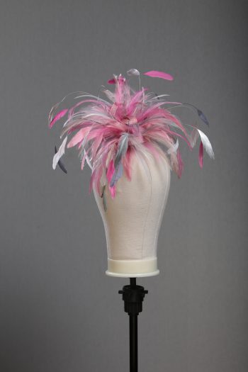 Lipstick Oyster Candy Baby pink silver pewter Raspberry fascinator hat